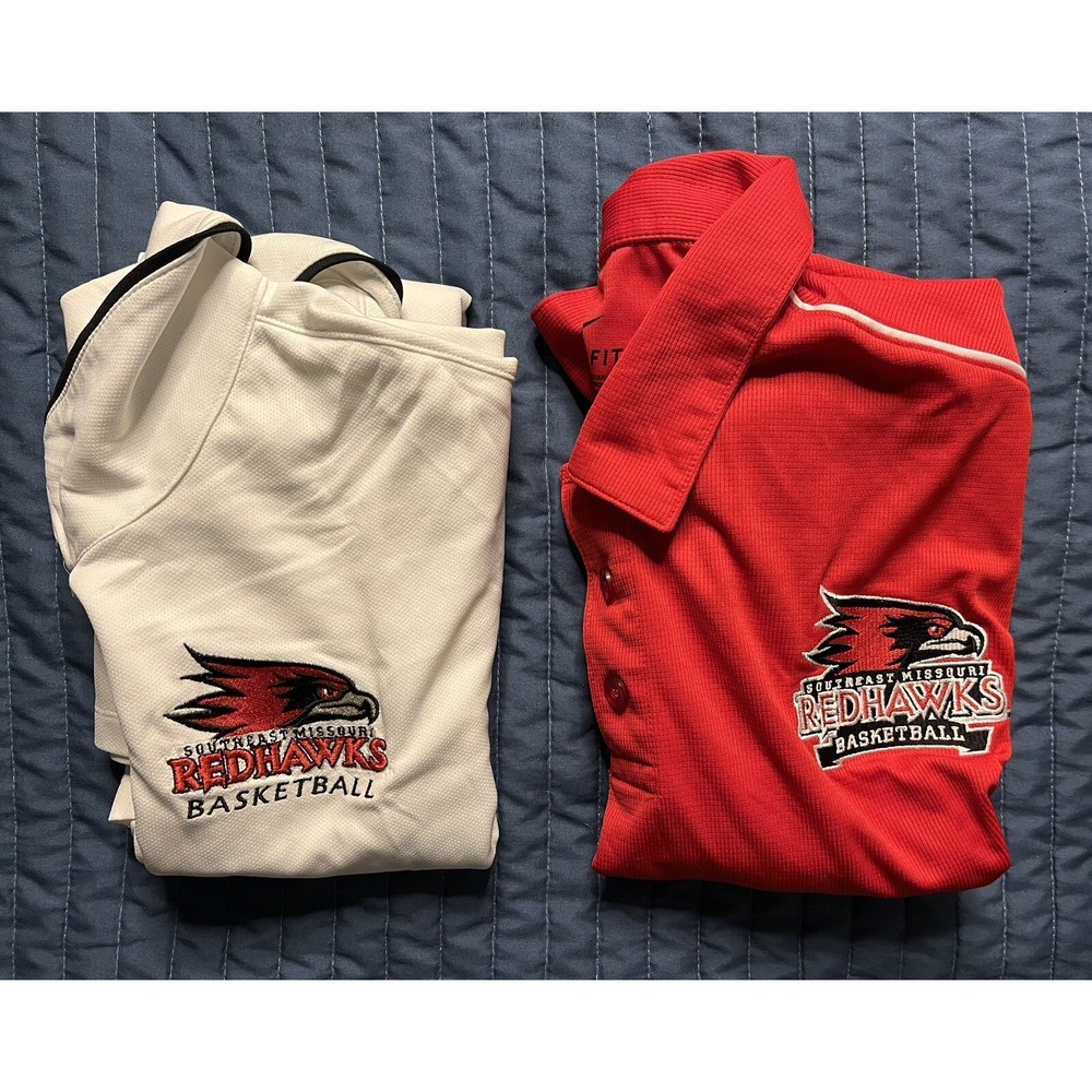 Lot Of 2 Nike Dri Fit Southeast Missouri RedHawks Polo Shirts Men's XL Red/White